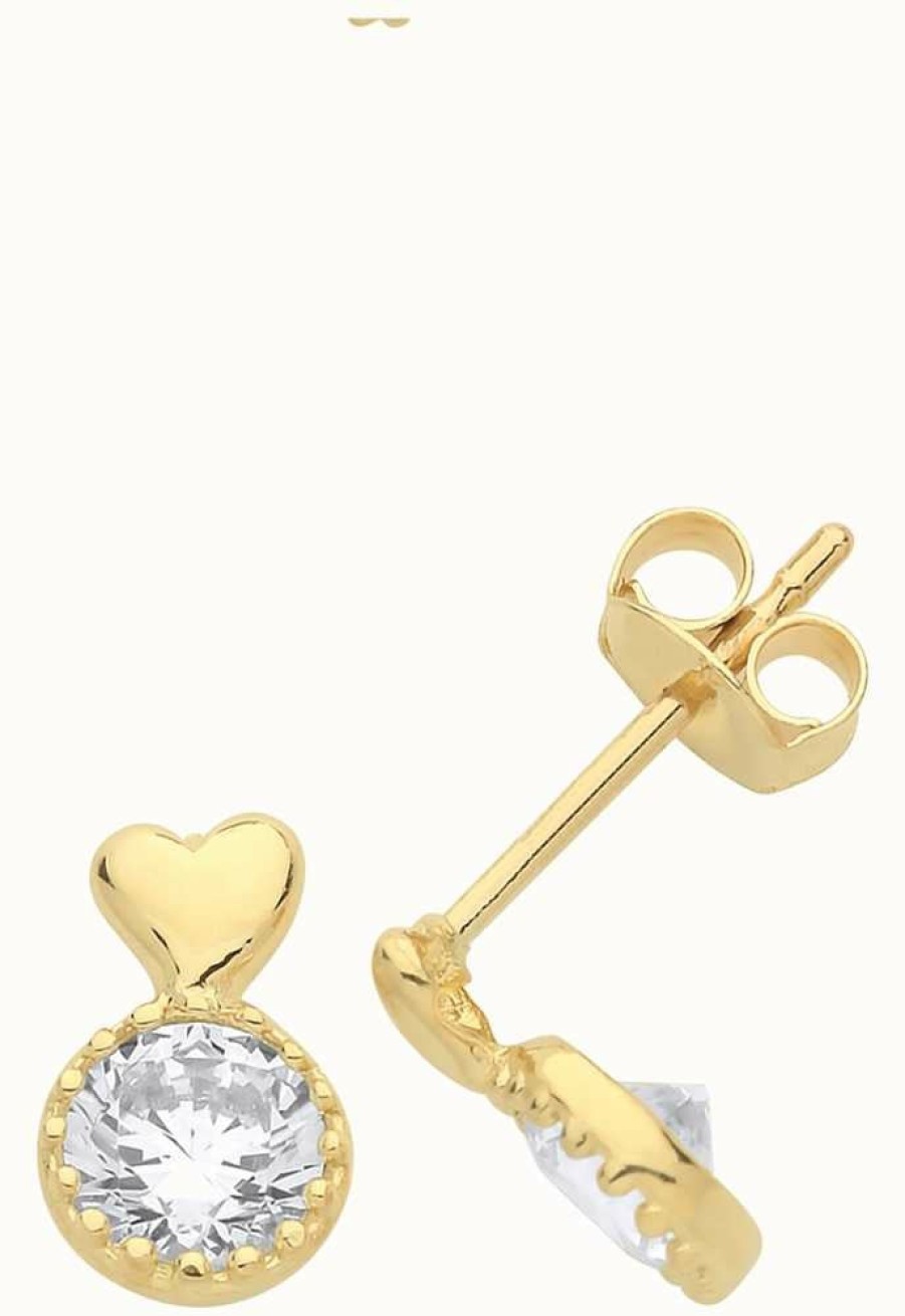 Jewelry James Moore | James Moore Th 9Ct Gold Cz Heart Drop Stud Earrings