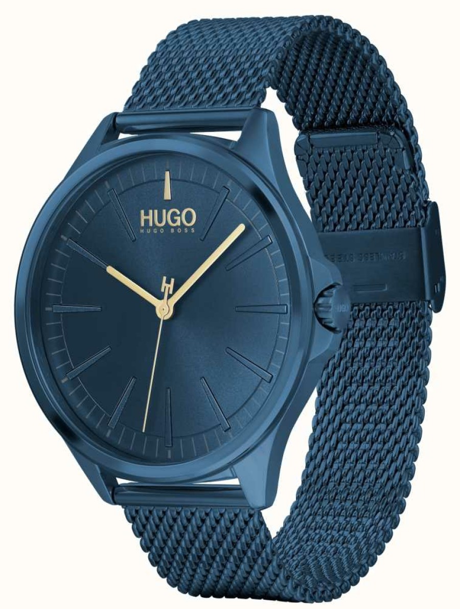 Men'S HUGO | Hugo #Smash | Blue Steel Mesh Bracelet | Blue Dial