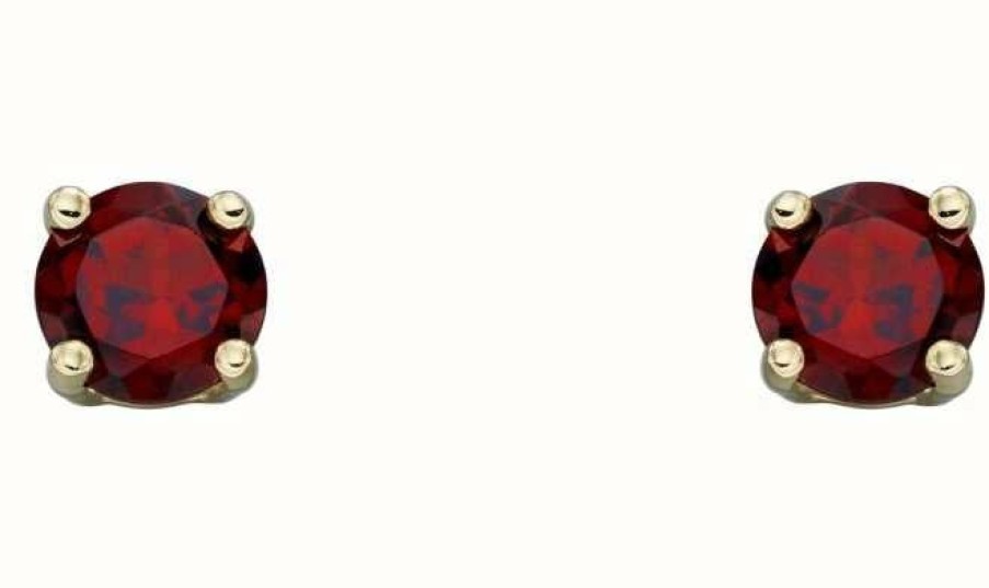 Jewelry Elements Gold | Elements Gold 9K Yellow Gold Red Garnet January Birthstone Studs