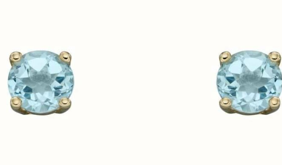 Jewelry Elements Gold | Elements Gold 9K Yellow Gold Aqua Birthstone Studs