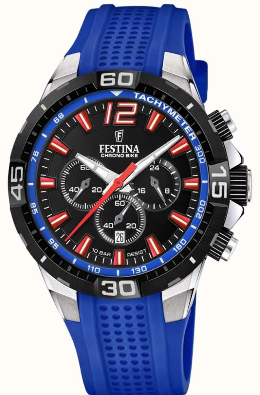 Men'S Festina | Festina Chrono Bike 2020 Black Dial Blue Strap