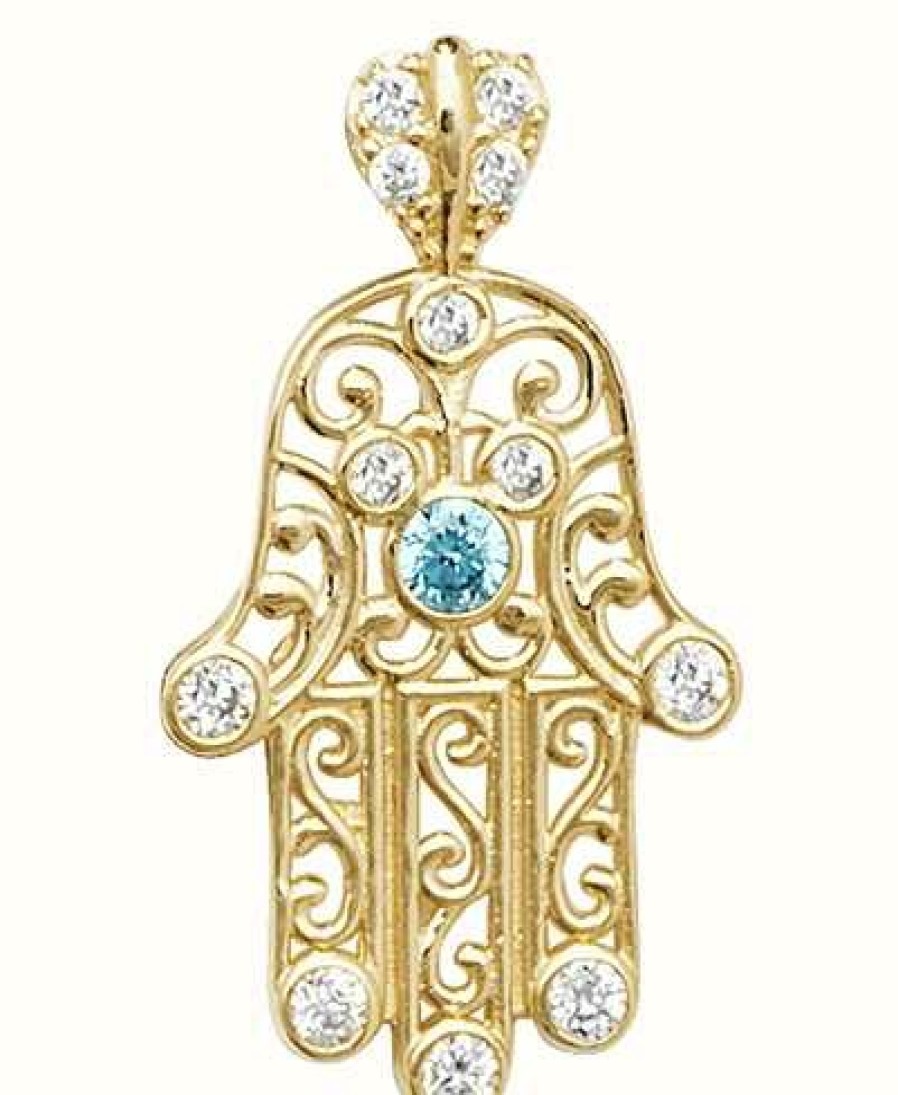 Jewelry James Moore | James Moore Th 9Ct Fold Hamsa Hand Cz Filigree Pendant