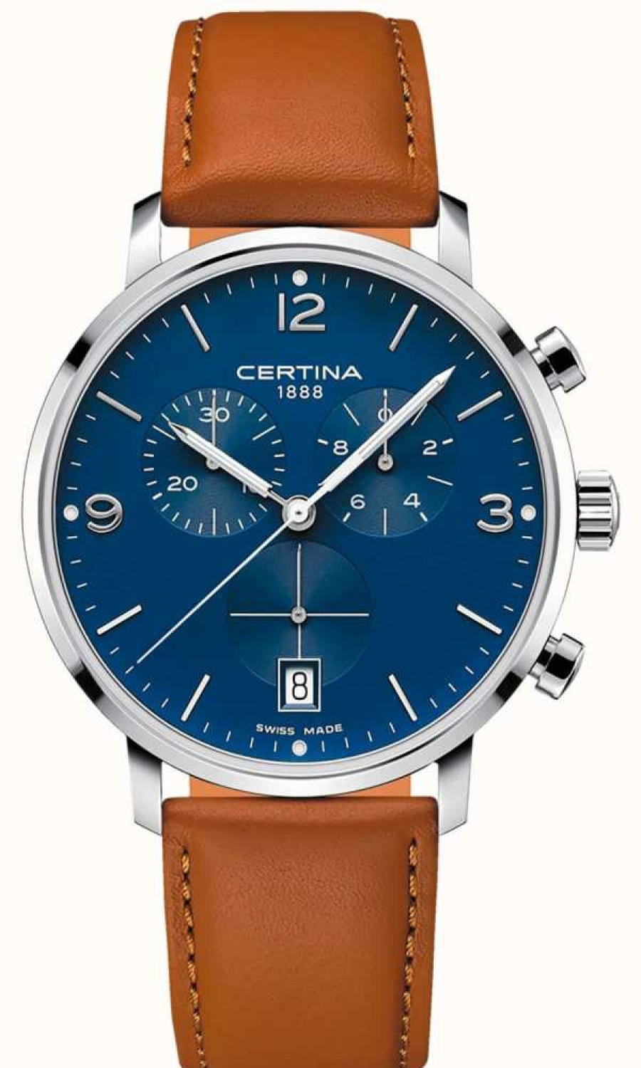 Men'S Certina | Certina Men'S | Ds Caimano | Chronograph | Blue Dial | Brown Leather