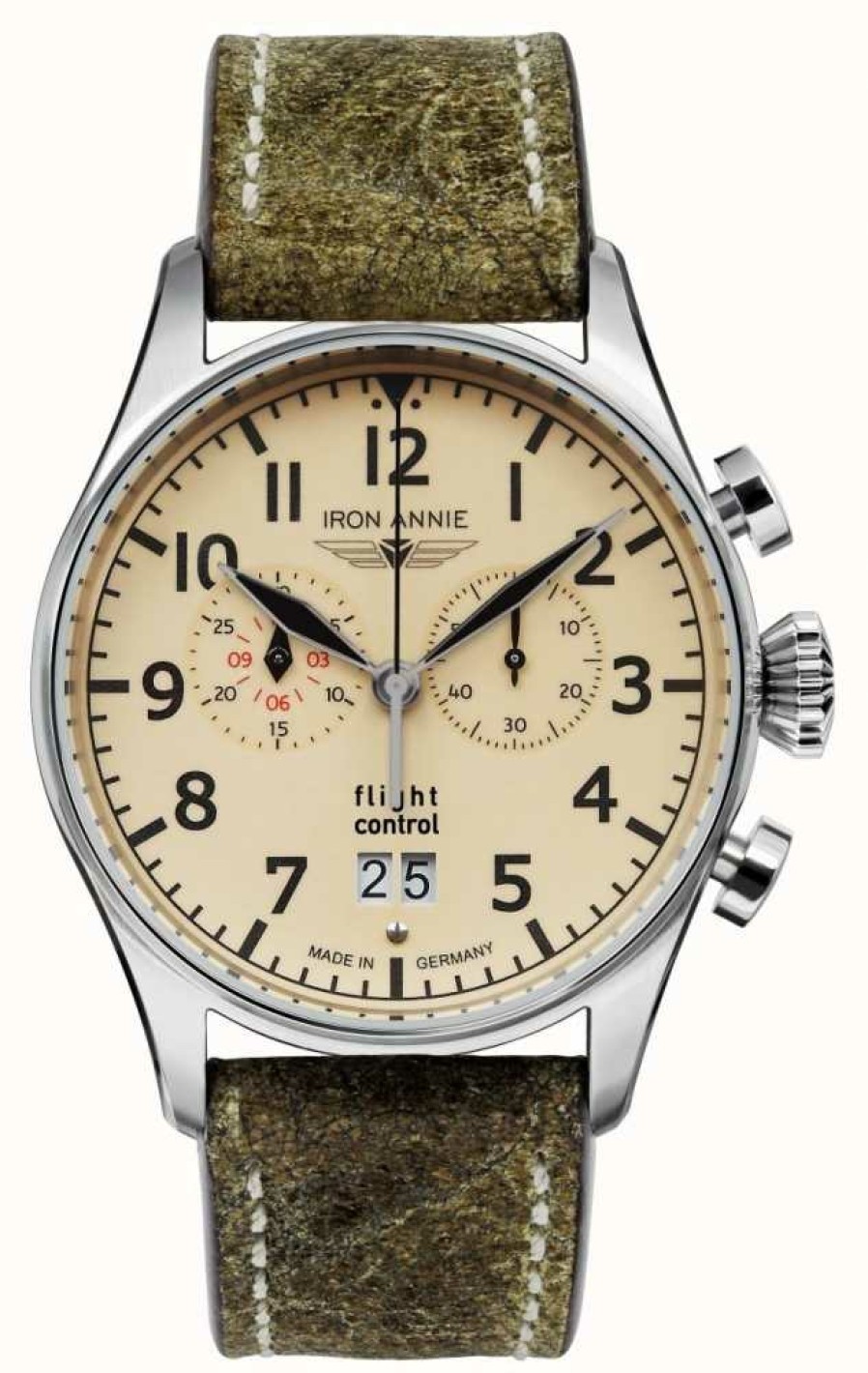 Men'S Iron Annie | Iron Annie Flight Control Quartz | Olive Green Strap | Beige Dial