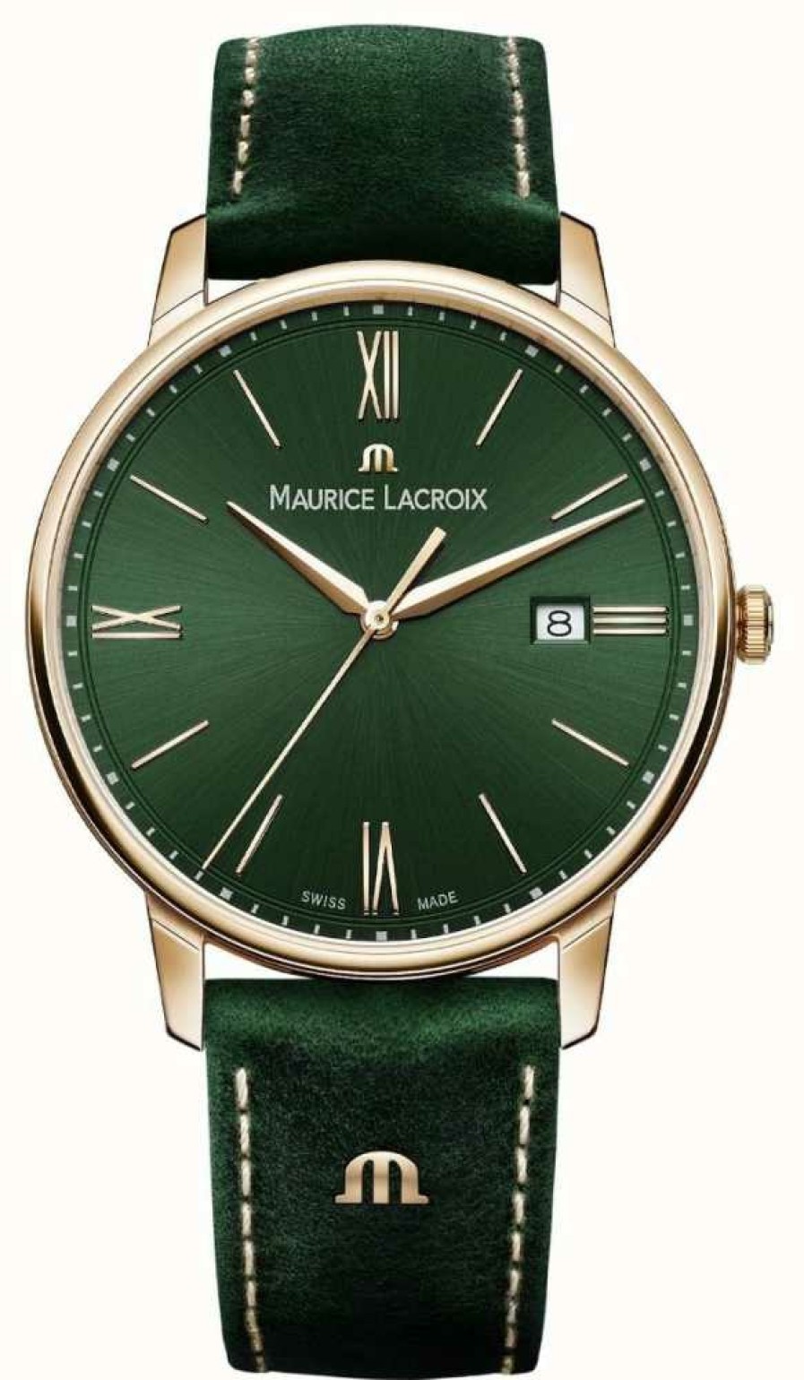 Men'S Maurice Lacroix | Maurice Lacroix Elrios Smoked Green Leather Strap Gold Plated Case