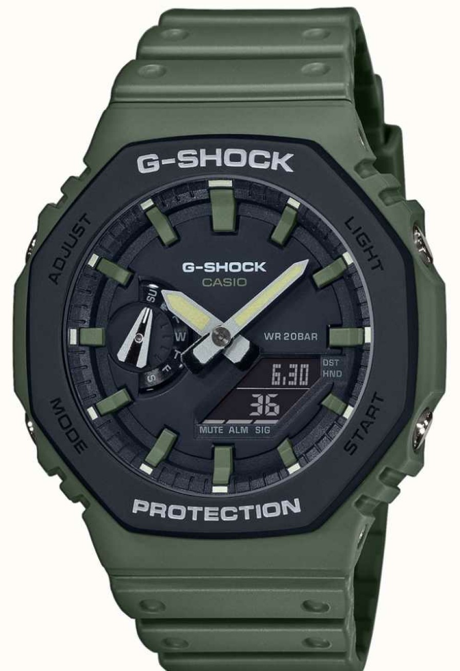 Men'S Casio | Casio G-Shock | Carbon Core | Green Rubber Strap | Digital Display