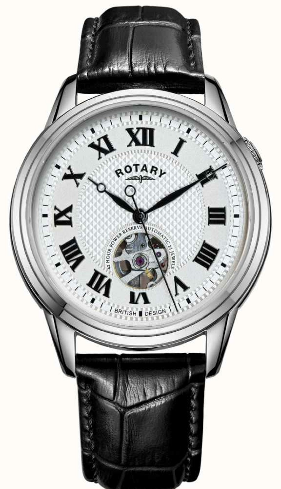 Men'S Rotary | Rotary Cambridge Automatic | Black Leather Strap | Silver Dial