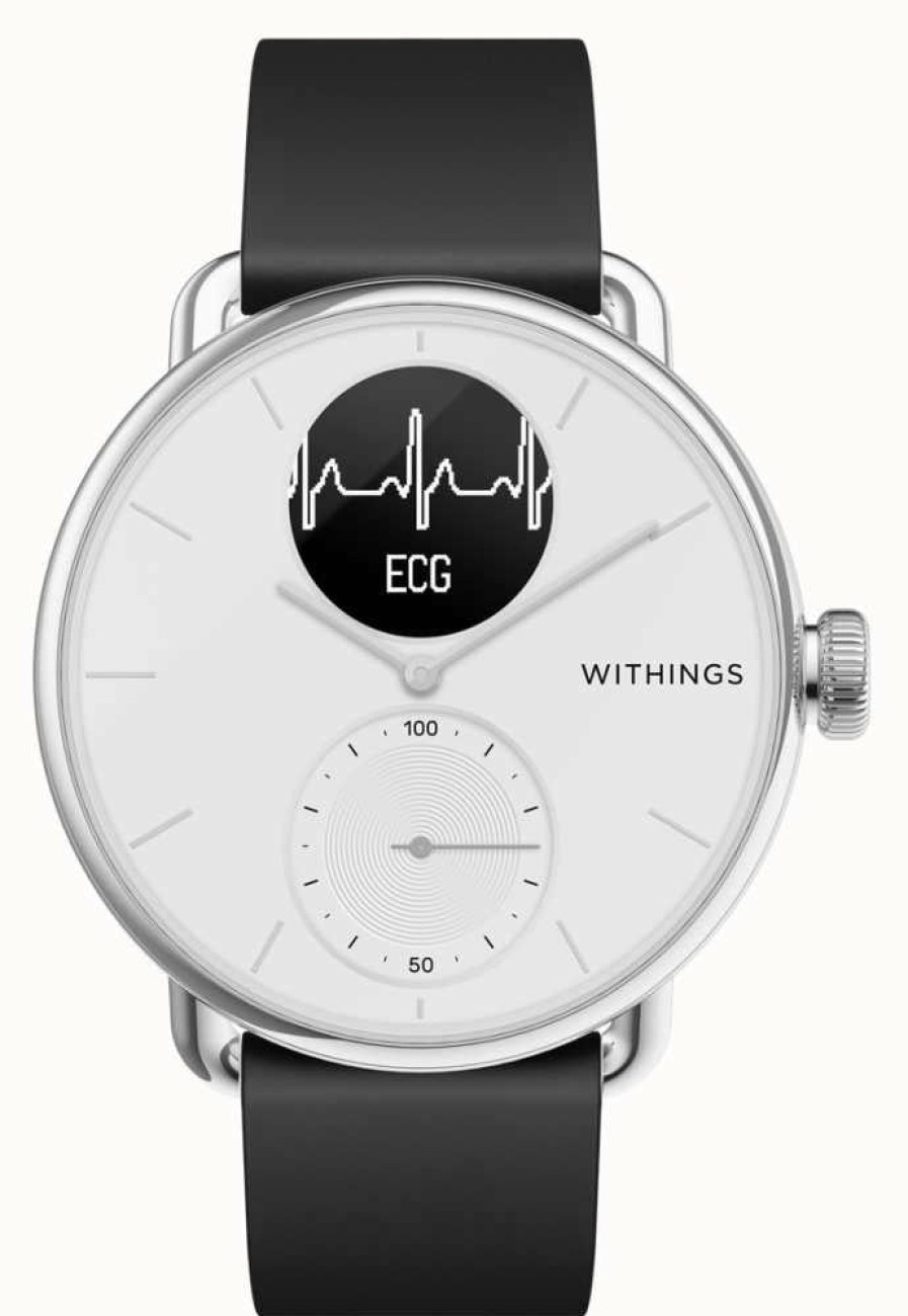 Women'S Withings | Withings Scanwatch - Hybrid Smartwatch With Ecg (38Mm) White Hybrid Dial / Black Silicone