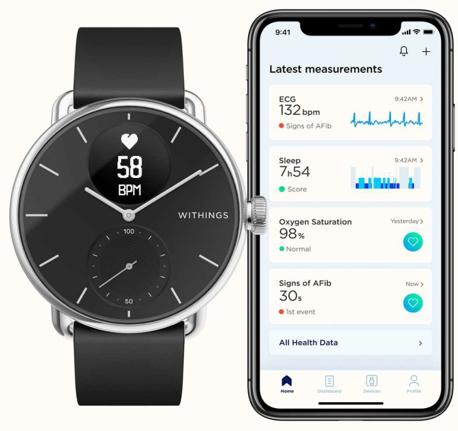 Jewelry Withings | Withings Scanwatch - Hybrid Smartwatch With Ecg (38Mm) Black Hybrid Dial / Black Silicone