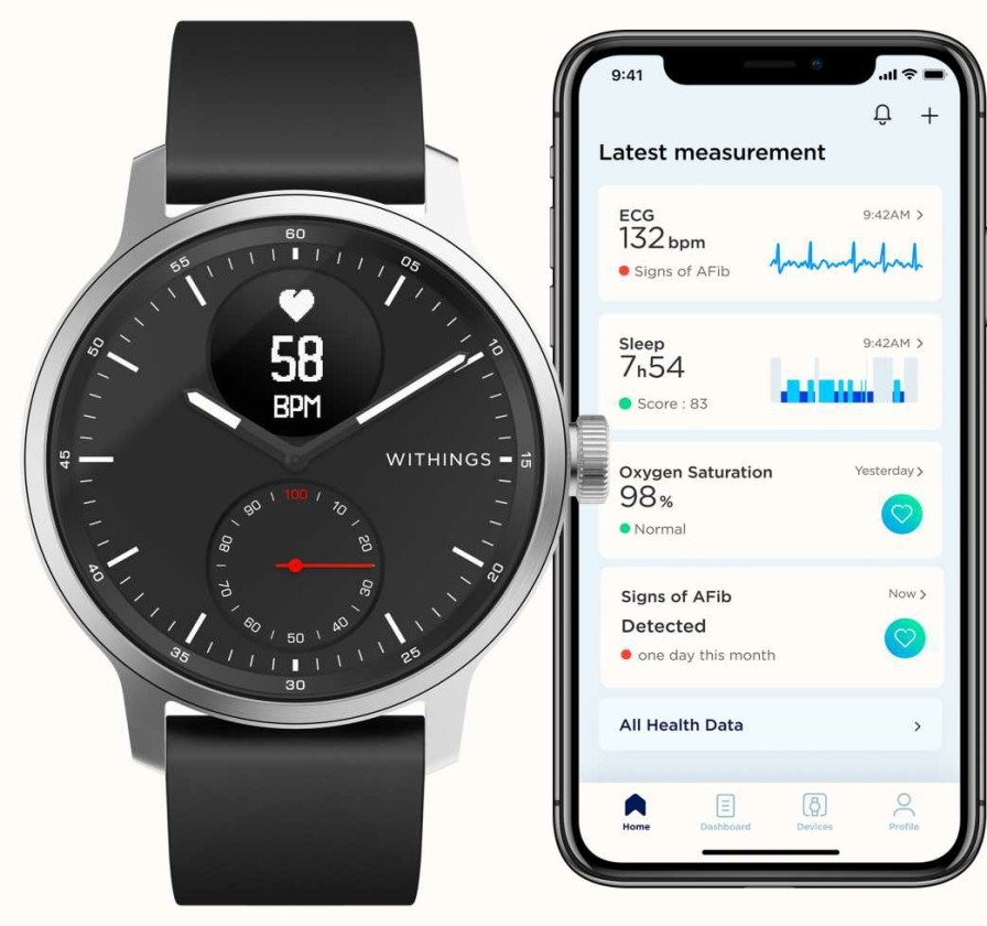 Jewelry Withings | Withings Scanwatch - Hybrid Smartwatch With Ecg (42Mm) Black Hybrid Dial / Black Silicone
