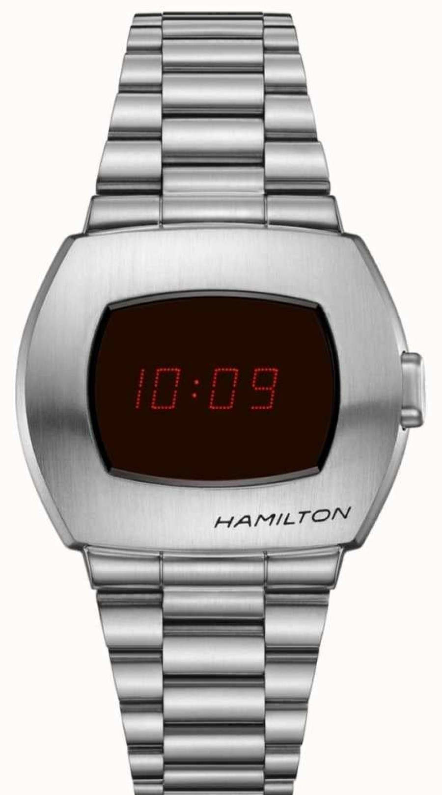 Men'S Hamilton | Hamilton American Classic Psr Digital Quartz (40.8Mm) Black & Red Display / Stainless Steel Bracelet