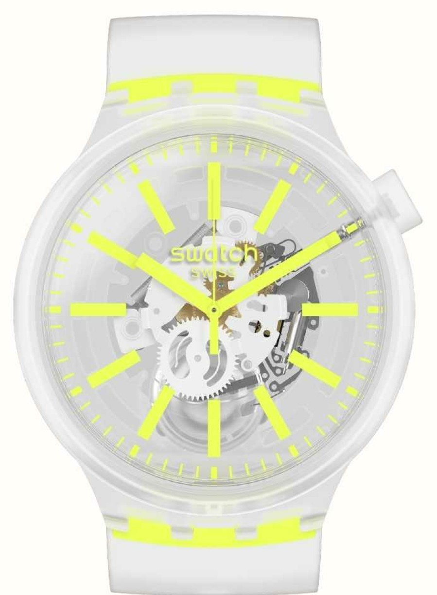 Men'S Swatch | Swatch Yellowinjelly | Big Bold | Clear Strap Watch