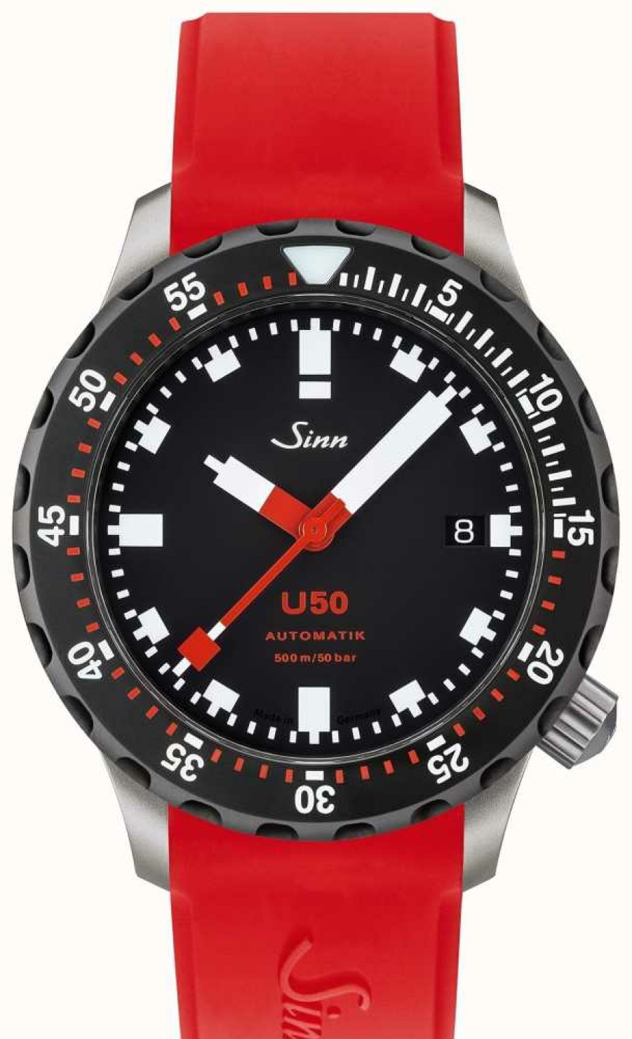 Men'S Sinn | Sinn U50 Sdr | Red Rubber Strap | Black Dial