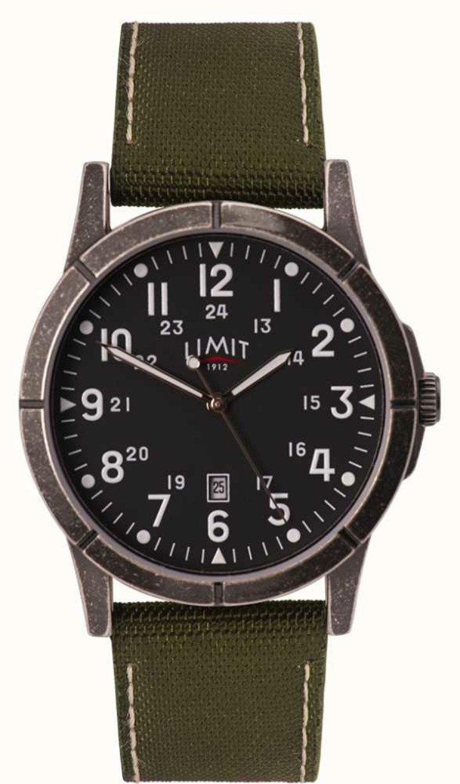 Men'S Limit | Limit Men'S Green Canvas Strap | Black Dial | Alloy Case