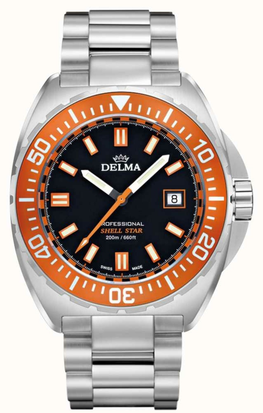 Men'S Delma | Delma Shell Star Quartz | Stainless Steel Bracelet | Orange Bezel