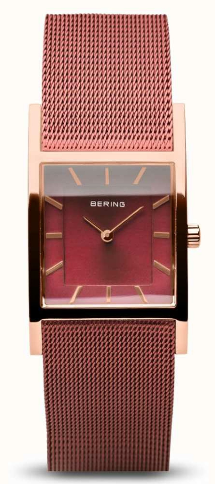 Women'S Bering | Bering Women'S Classic | Polished Rose Gold | Red Mesh Bracelet