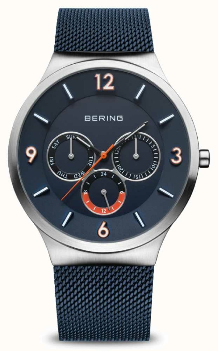 Men'S Bering | Bering Men'S Classic | Brushed Silver | Blue Mesh Strap | Blue Dial