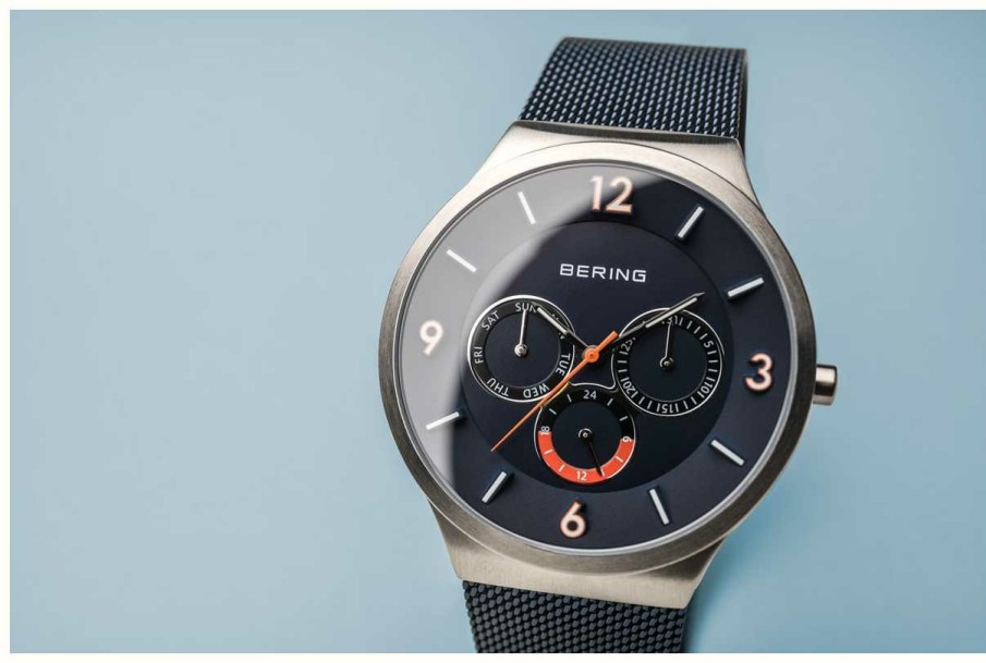 Men'S Bering | Bering Men'S Classic | Brushed Silver | Blue Mesh Strap | Blue Dial