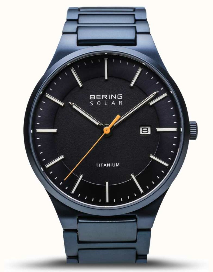 Men'S Bering | Bering Men'S Titanium | Solar | Brushed Blue | Blue Titanium Strap| Black Dial