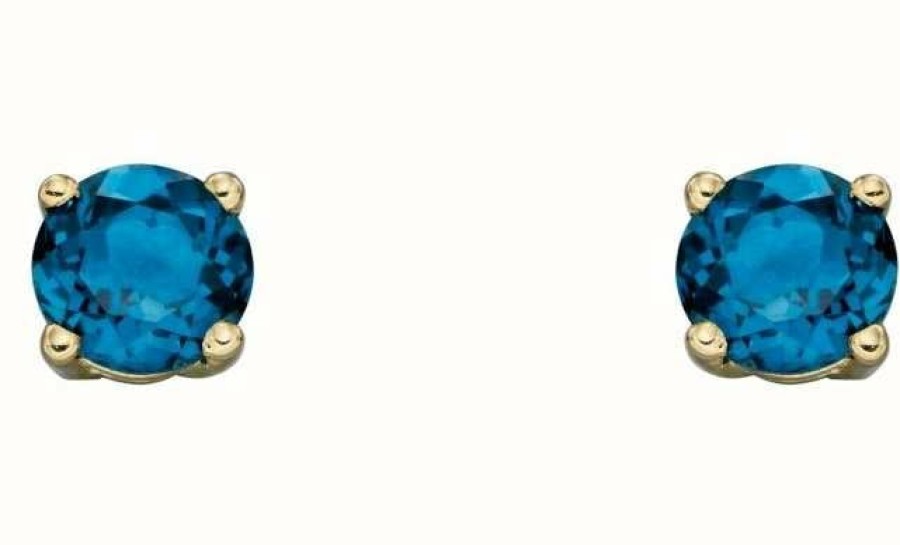 Jewelry Elements Gold | Elements Gold 9Ct Yellow Gold London Blue Topaz Cz December Birthstone Studs