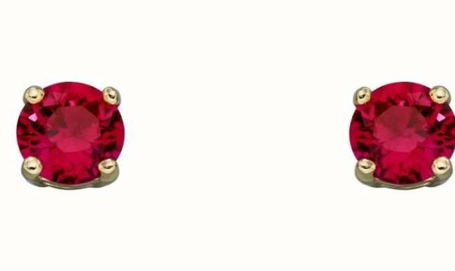 Jewelry Elements Gold | Elements Gold 9Ct Yellow Gold Ruby Cz July Birthstone Studs