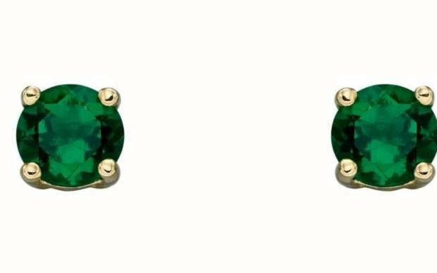 Jewelry Elements Gold | Elements Gold 9Ct Yellow Gold Emerald Cz May Birthstone Studs