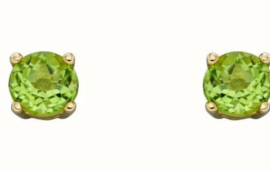 Jewelry Elements Gold | Elements Gold 9Ct Yellow Gold 4Mm Approx Cz Peridot August Birthstone Studs