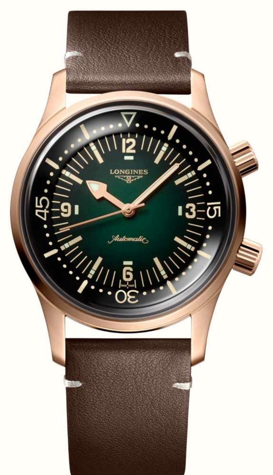 Men'S LONGINES | Longines Legend Diver Bronze Automatic (42Mm) Green Dial / Brown Leather + Green Nato