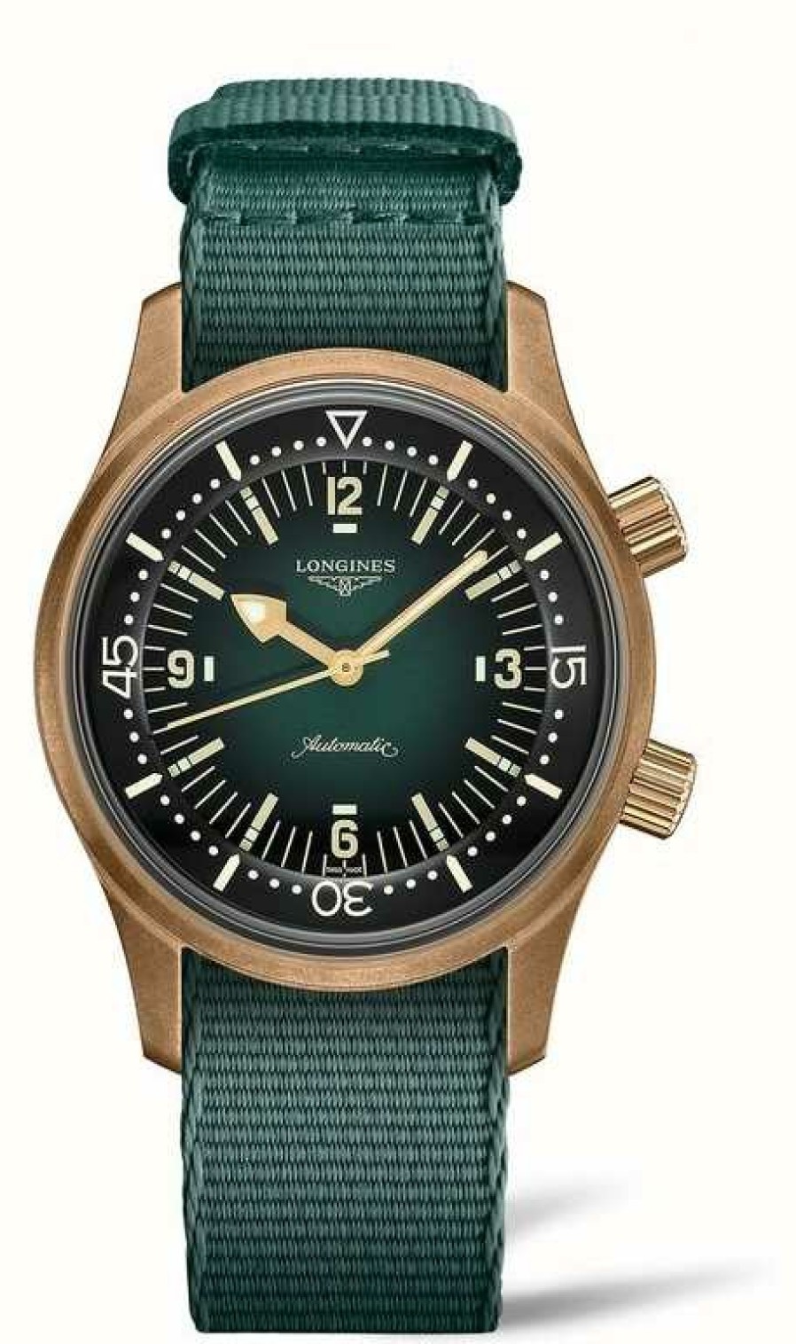 Men'S LONGINES | Longines Legend Diver Bronze Automatic (42Mm) Green Dial / Brown Leather + Green Nato