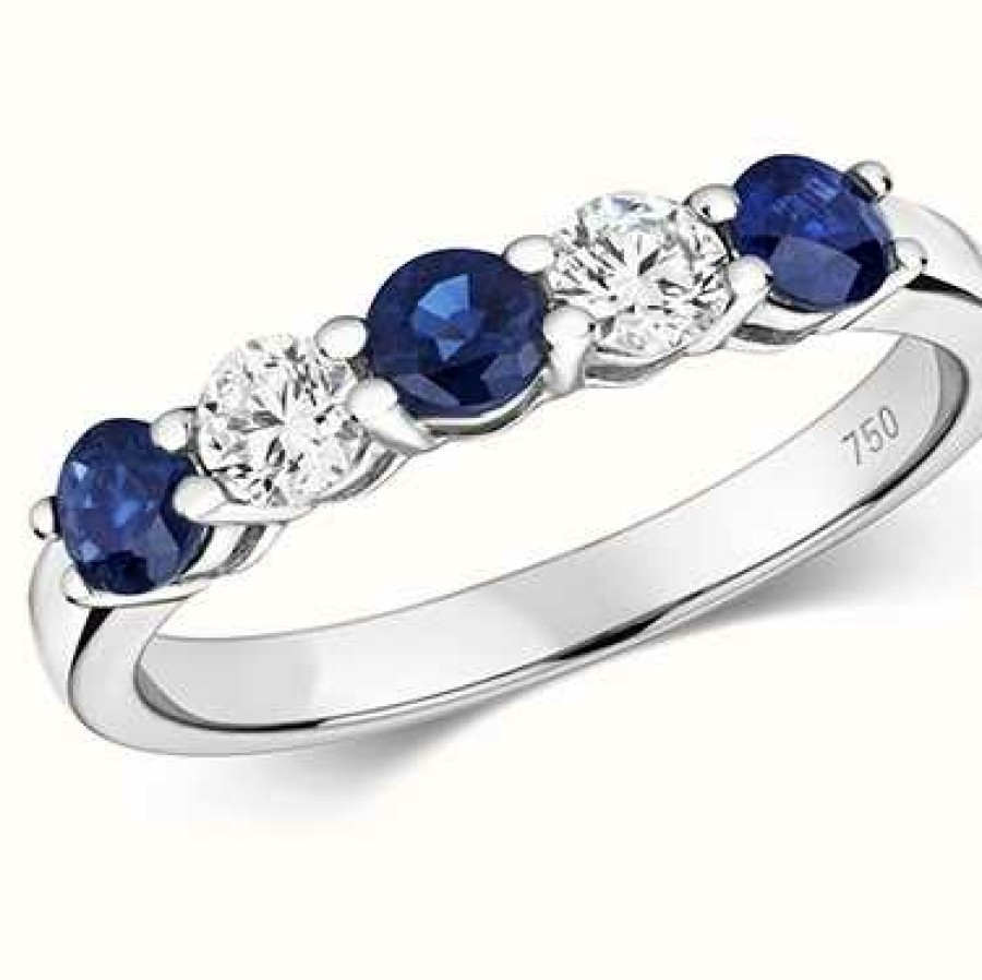 Jewelry James Moore | James Moore Th 18Ct White Gold Diamond And Sapphire Claw Set Eternity Ring Size Uk M