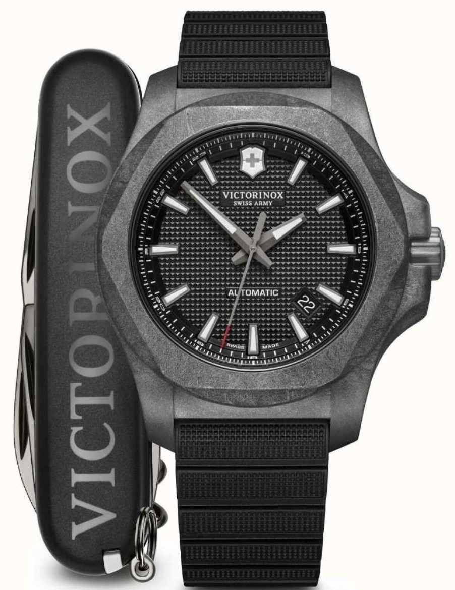 Men'S Victorinox | Victorinox Inox Set | Carbon | Automatic | Black Rubber Strap