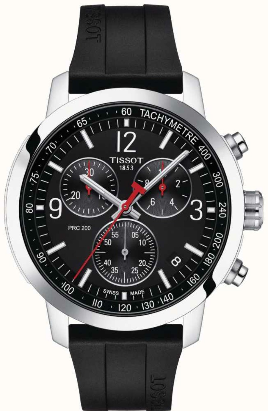 Men'S Tissot | Tissot Prc 200 | Chronograph | Black Dial | Black Rubber Strap