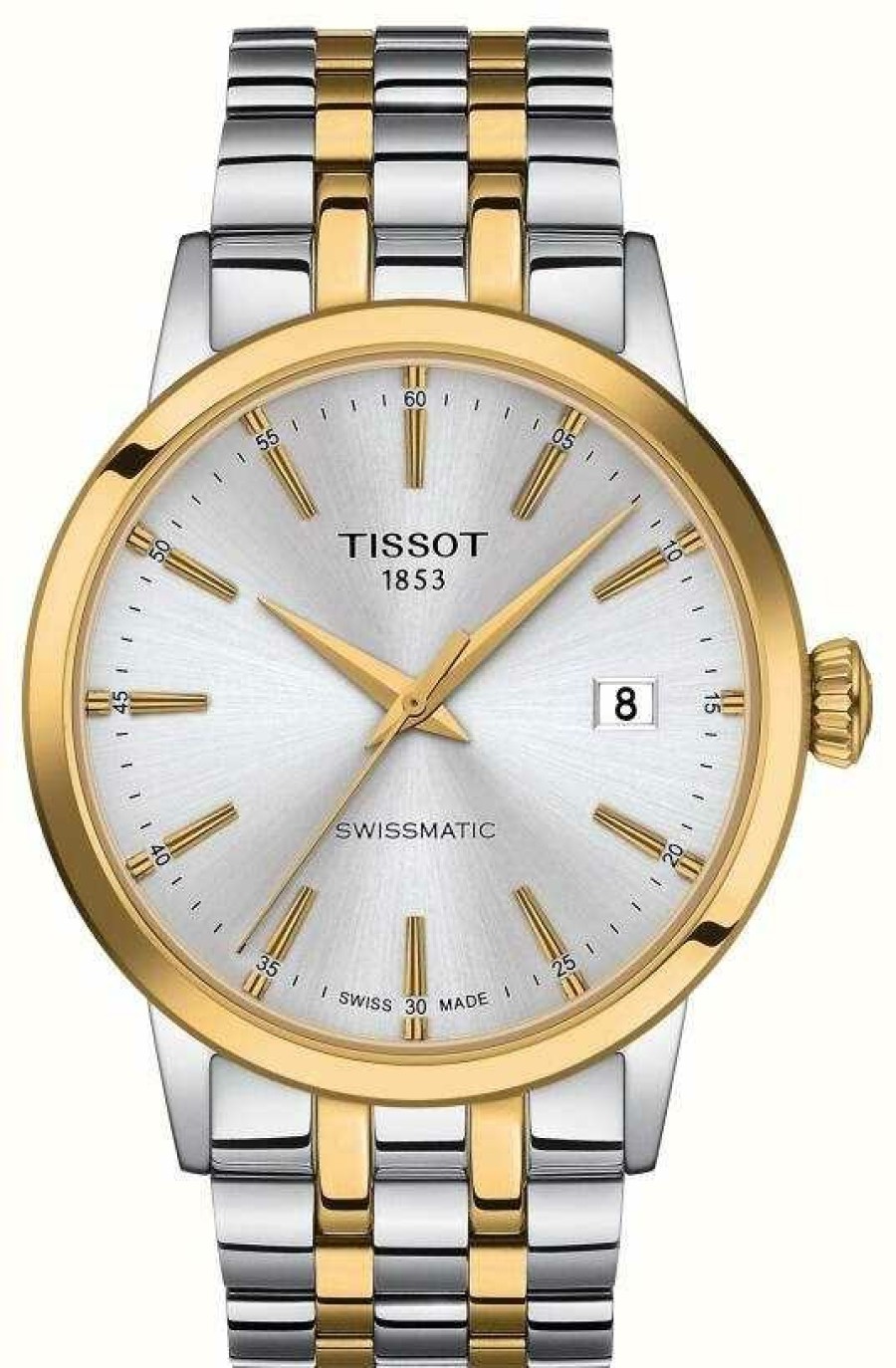 Men'S Tissot | Tissot Swissmatic | Silver Dial Two Tone Stainless Steel Bracelet