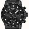 Men'S Tissot | Tissot Supersport Chrono | Black Dial | Black Pvd Steel Bracelet