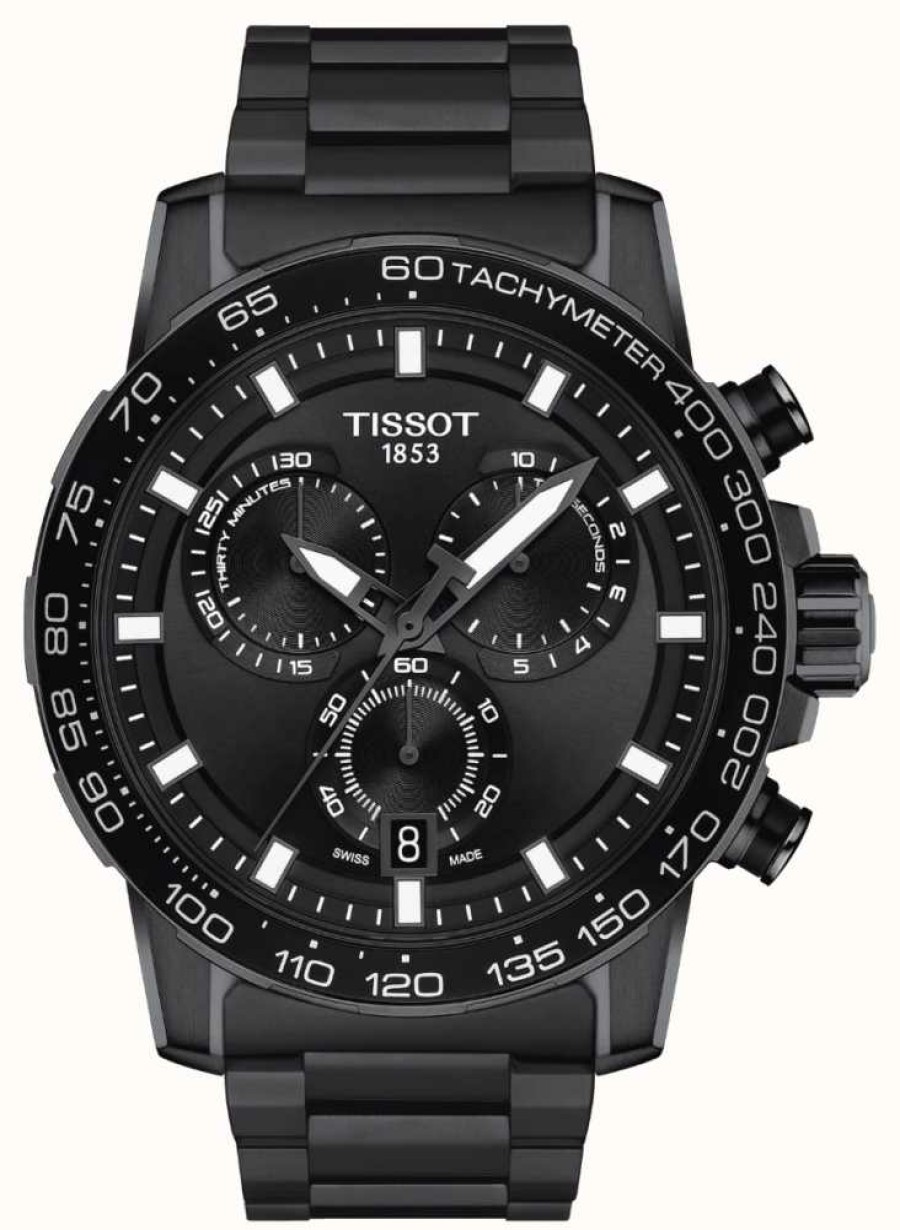 Men'S Tissot | Tissot Supersport Chrono | Black Dial | Black Pvd Steel Bracelet