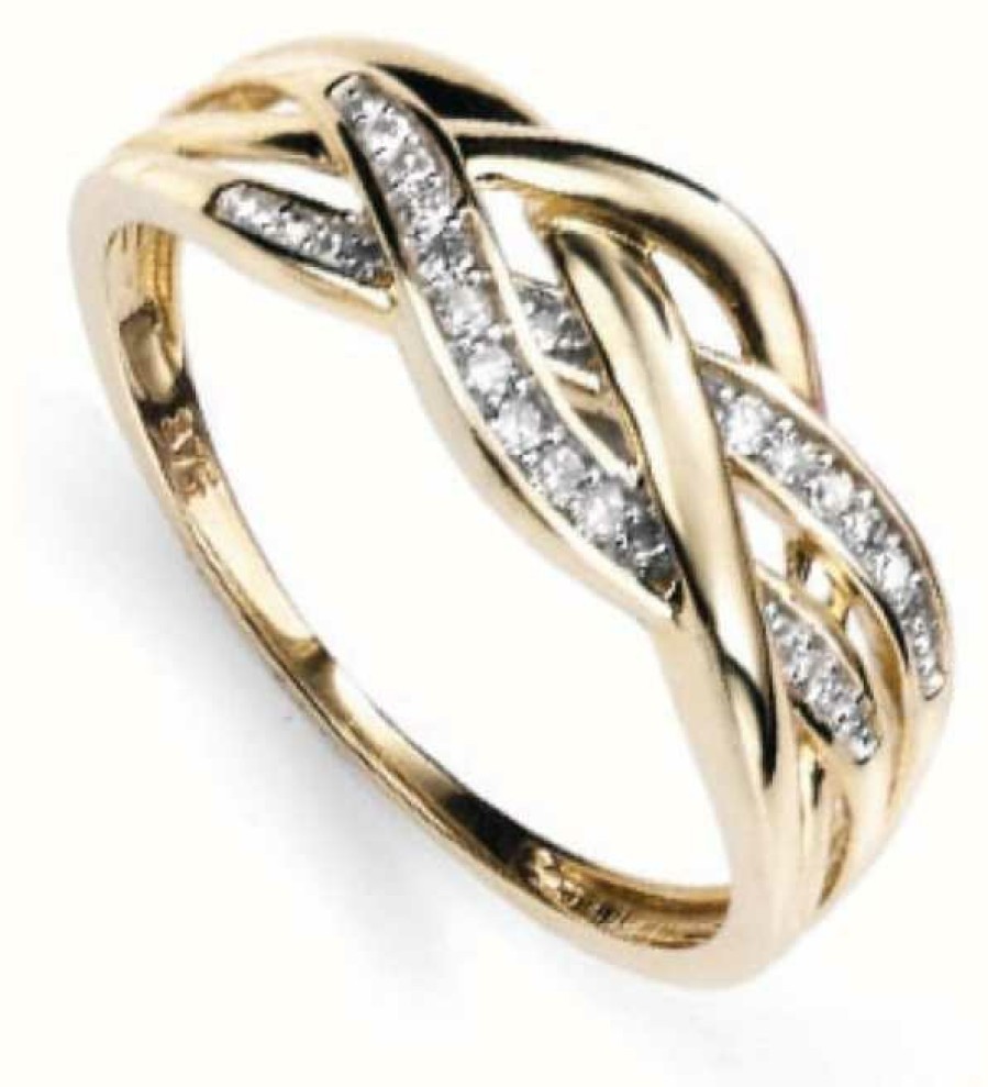 Jewelry Elements Gold | Elements Gold 9Ct Yellow Gold Diamond Three Strand Criss-Cross Ring