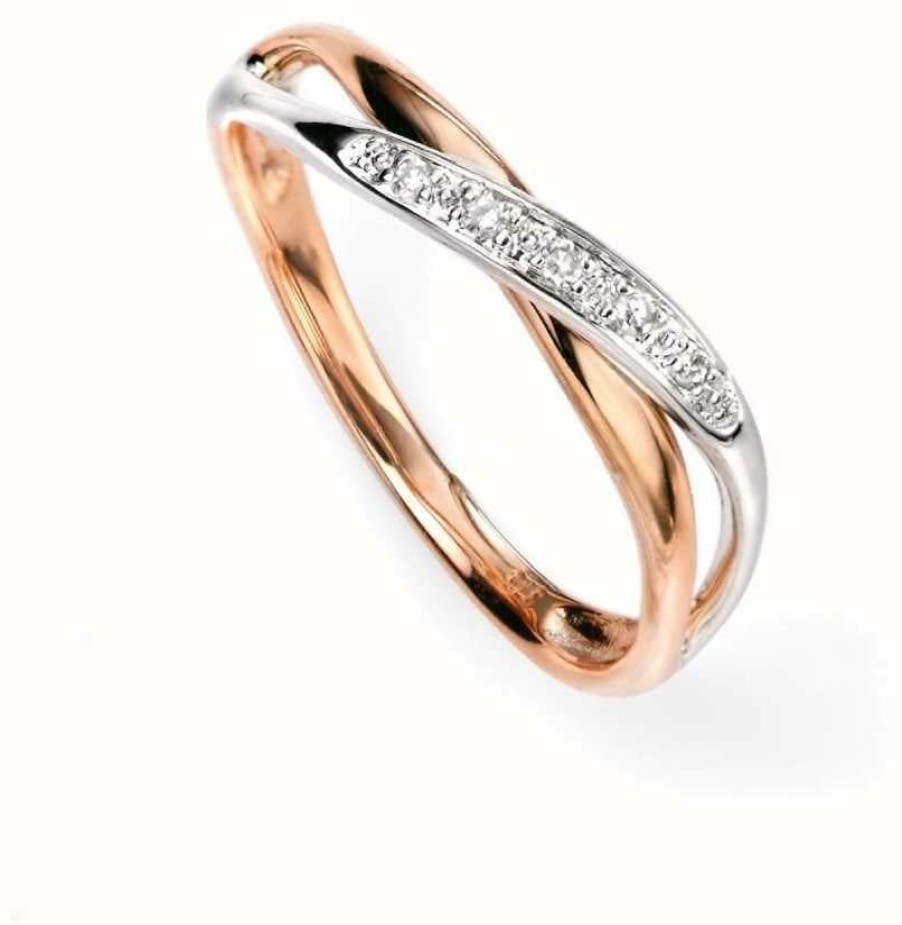 Jewelry Elements Gold | Elements Gold 9Ct White And Rose-Gold Diamond Twist Ring