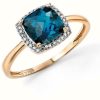 Jewelry Elements Gold | Elements Gold 9Ct Yellow Gold Diamond Surround Blue Topaz Checkerboard