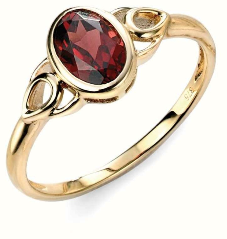 Jewelry Elements Gold | Elements Gold 9Ct Yellow Gold Garnet Celtic Style Ring