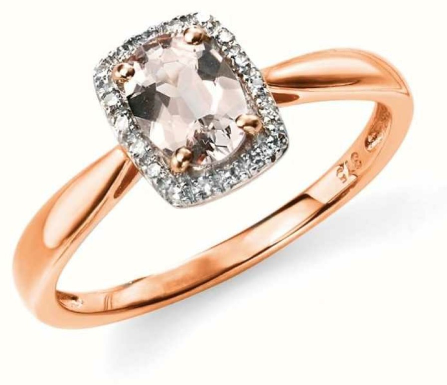 Jewelry Elements Gold | Elements Gold 9Ct Rose Gold Diamond And Pink Morganite Ring Size Eu 56 (Uk O 1/2 - P)