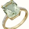 Jewelry Elements Gold | Elements Gold 9Ct Yellow Gold Green Amethyst And Diamond Cocktail Ring Size Eu 52 (Uk L 1/2)