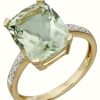 Jewelry Elements Gold | Elements Gold 9Ct Yellow Gold Green Amethyst And Diamond Cocktail Ring Size Eu 54 (Uk N)