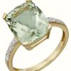 Jewelry Elements Gold | Elements Gold 9Ct Yellow Gold Green Amethyst And Diamond Cocktail Ring Size Eu 58 (Uk Q 1/2)