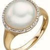 Jewelry Elements Gold | Elements Gold 9Ct Yellow Gold Pearl And Diamond Ring Size Eu 52 (Uk L 1/2)