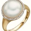 Jewelry Elements Gold | Elements Gold 9Ct Yellow Gold Pearl And Diamond Ring Size Eu 58 (Uk Q 1/2)