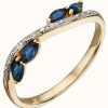 Jewelry Elements Gold | Elements Gold 9Ct Yellow Gold Sapphire And Diamond Marquise Ring Size Eu 52 (Uk L 1/2)