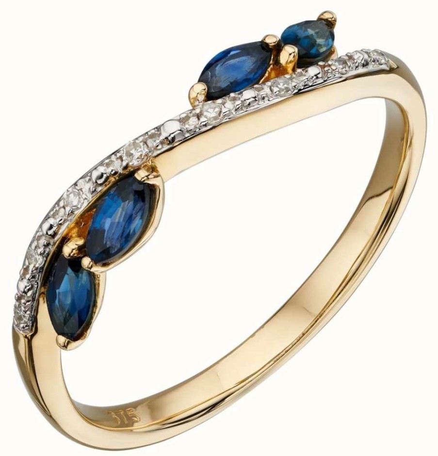 Jewelry Elements Gold | Elements Gold 9Ct Yellow Gold Sapphire And Diamond Marquise Ring Size Eu 52 (Uk L 1/2)