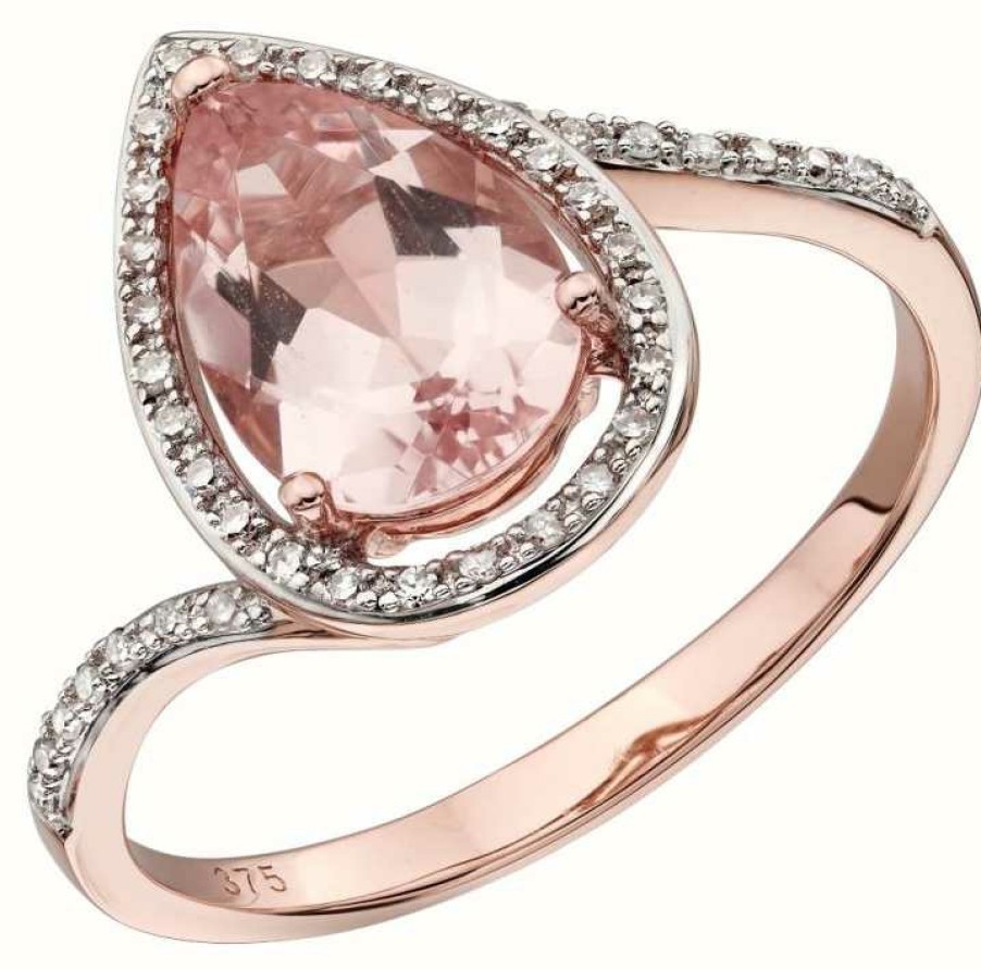 Jewelry Elements Gold | Elements Gold 9Ct Rose Gold Morganite Tear Drop Shape Diamond Ring Size Eu 56 (Uk O 1/2 - P)