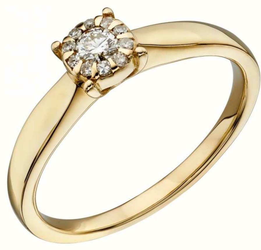 Jewelry Elements Gold | Elements Gold 9Ct Yellow Gold Diamond Cluster Ring Size Eu 52 (Uk L 1/2)