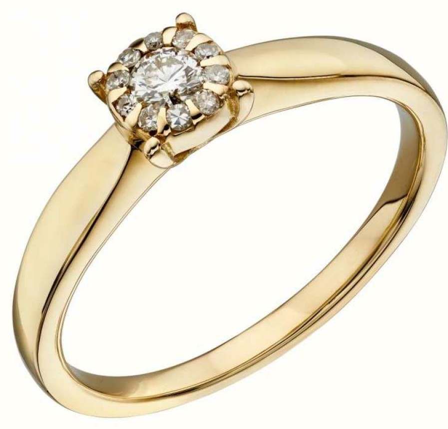 Jewelry Elements Gold | Elements Gold 9Ct Yellow Gold Diamond Cluster Ring Size Eu 58 (Uk Q 1/2)